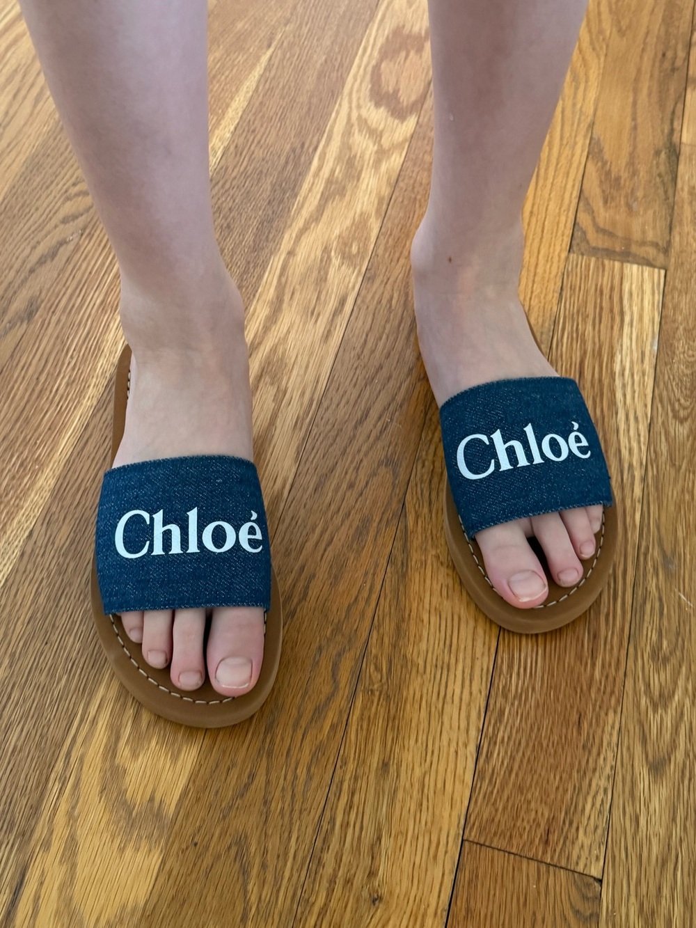 NEW Chloé Denim Logo Slide Sandals